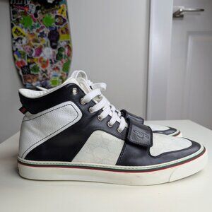 Gucci High-Cut Sneakers 245310 Mens Size US 10.5 Black White Monogram & RECEIPT